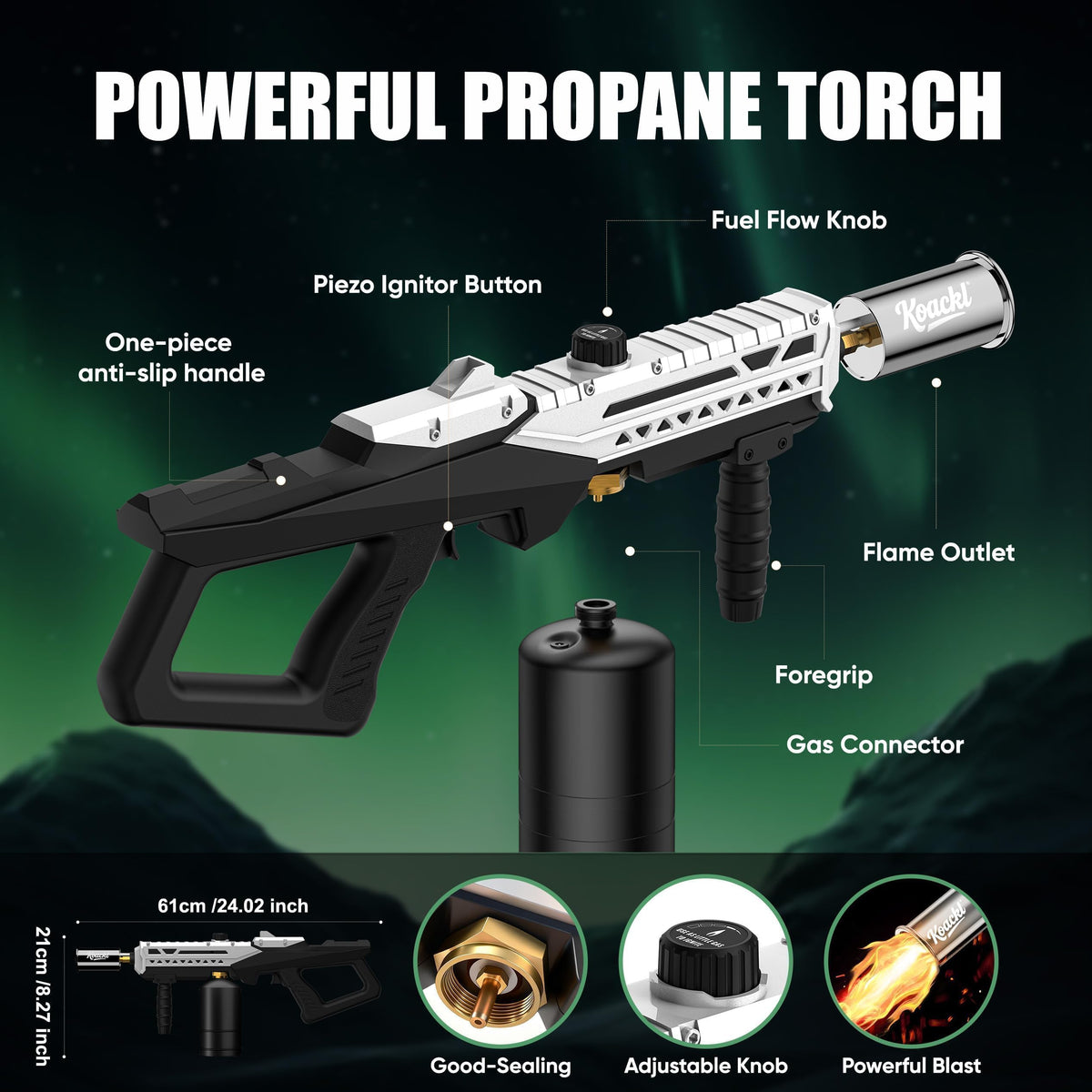 KOACKL 24" CSA Certified Propane Torch Gun 2372°F Adjustable Flame for BBQ
