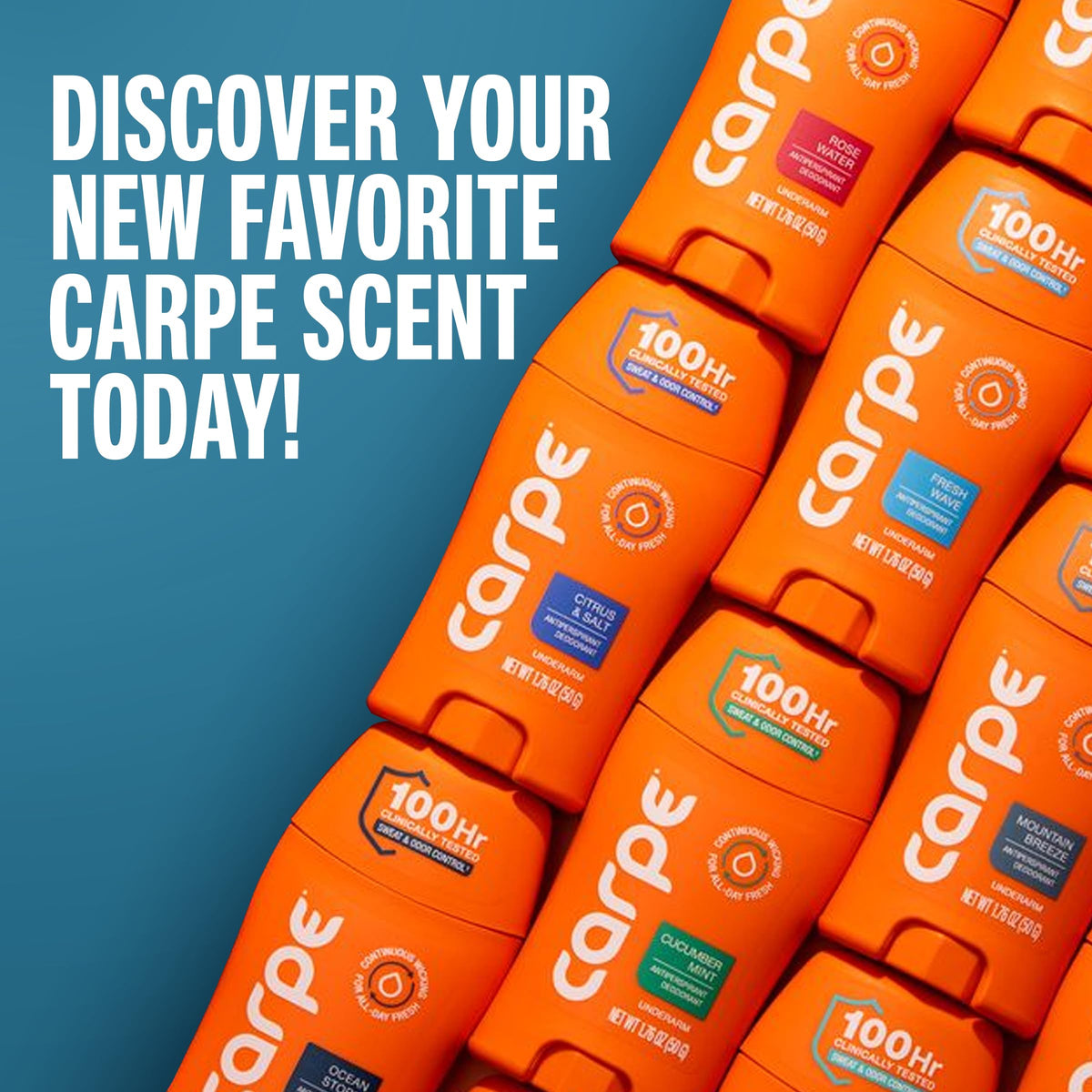 Carpe 100-Hour Deodorant Antiperspirant for Men, Clean Sport - 2 Pack