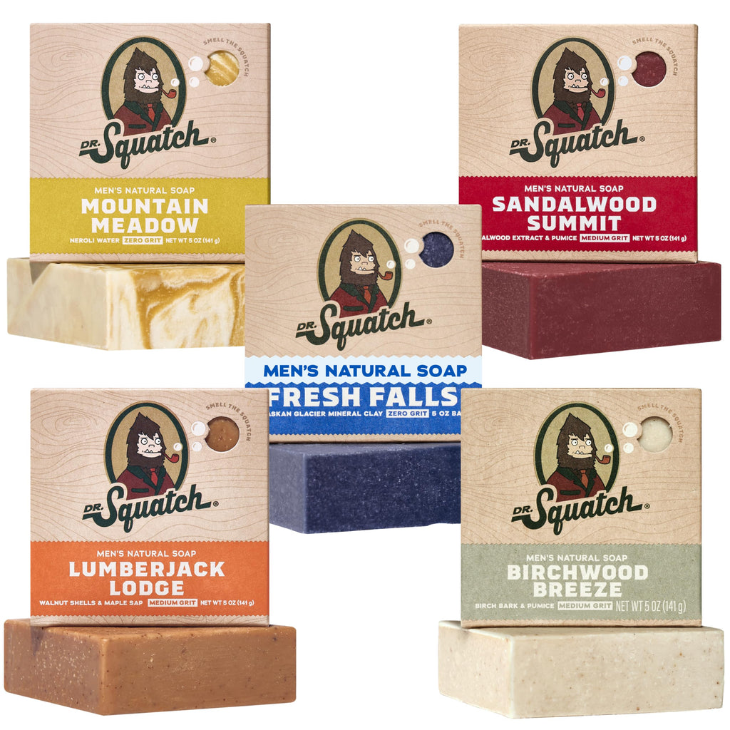 Dr. Squatch Natural Men’s Bar Soap, Body Soap Bar (5oz, 5-Pack)