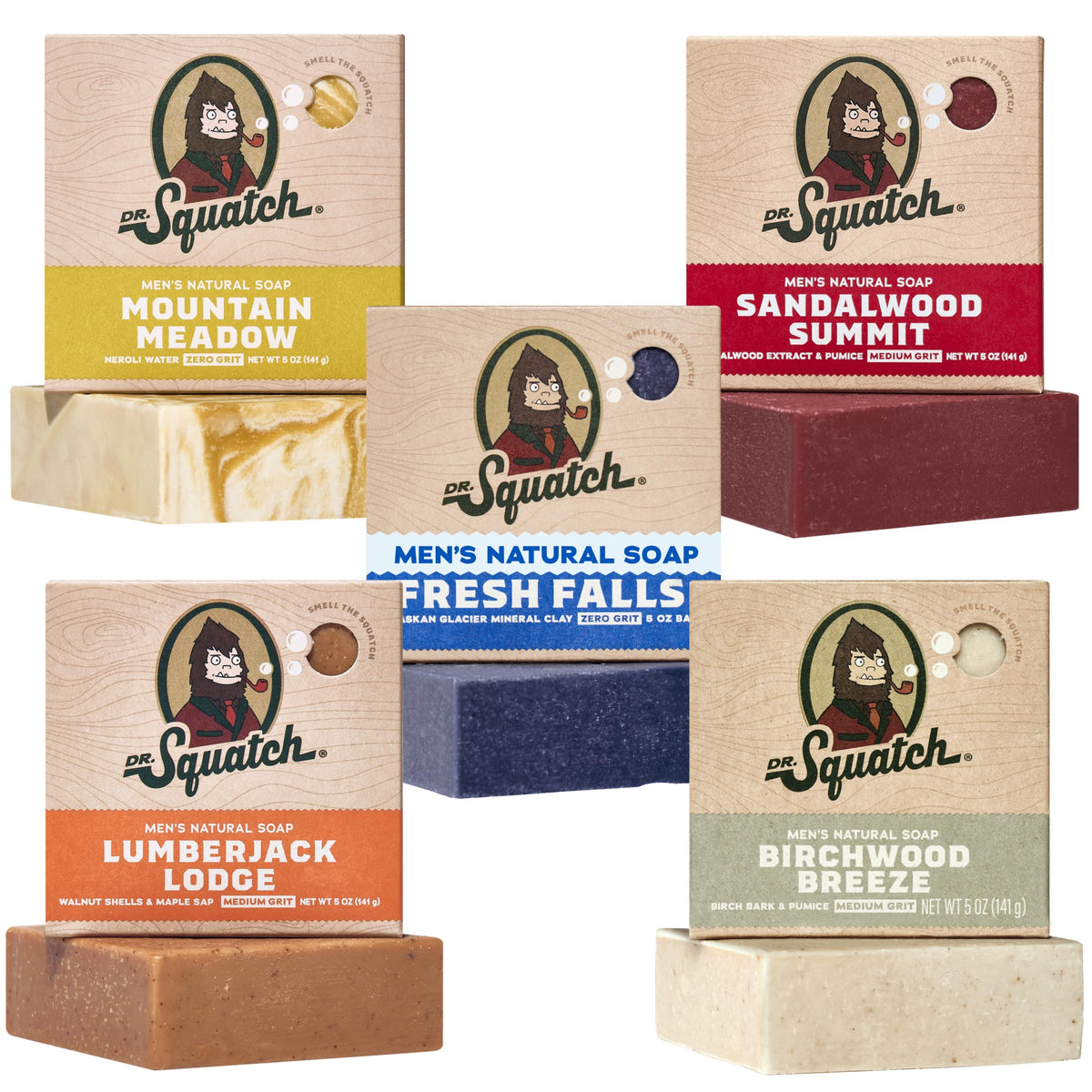Dr. Squatch Natural Men’s Bar Soap, Body Soap Bar (5oz, 5-Pack)