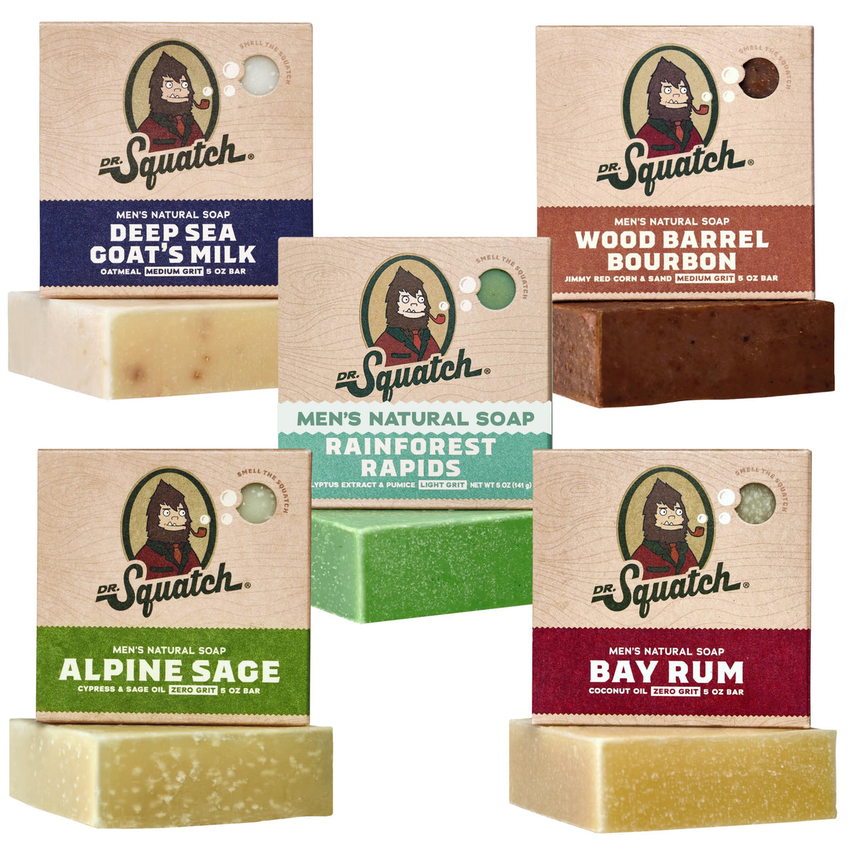 Dr. Squatch Natural Men’s Bar Soap, Body Soap Bar (5oz, 5-Pack)