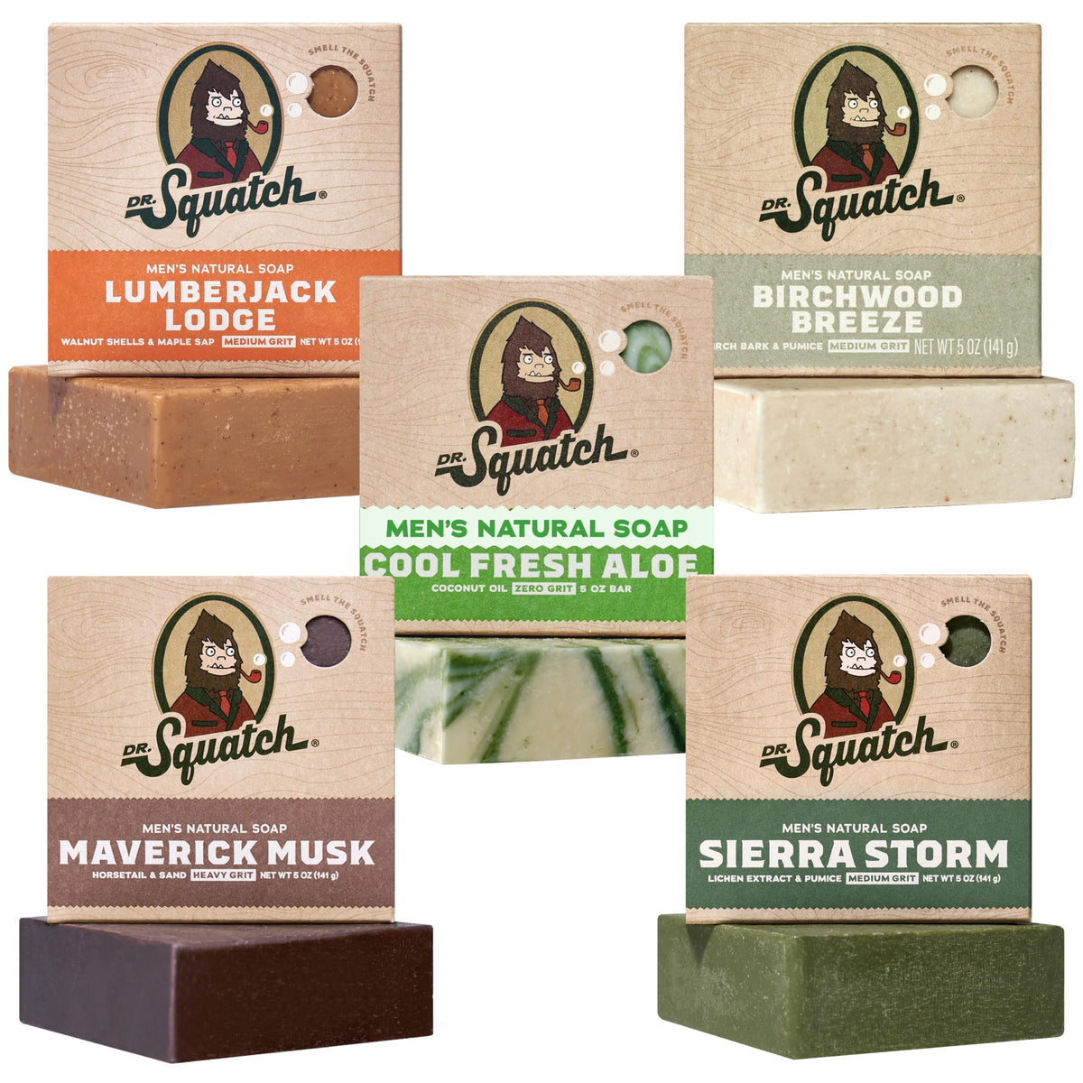 Dr. Squatch Natural Men’s Bar Soap, Body Soap Bar (5oz, 5-Pack)