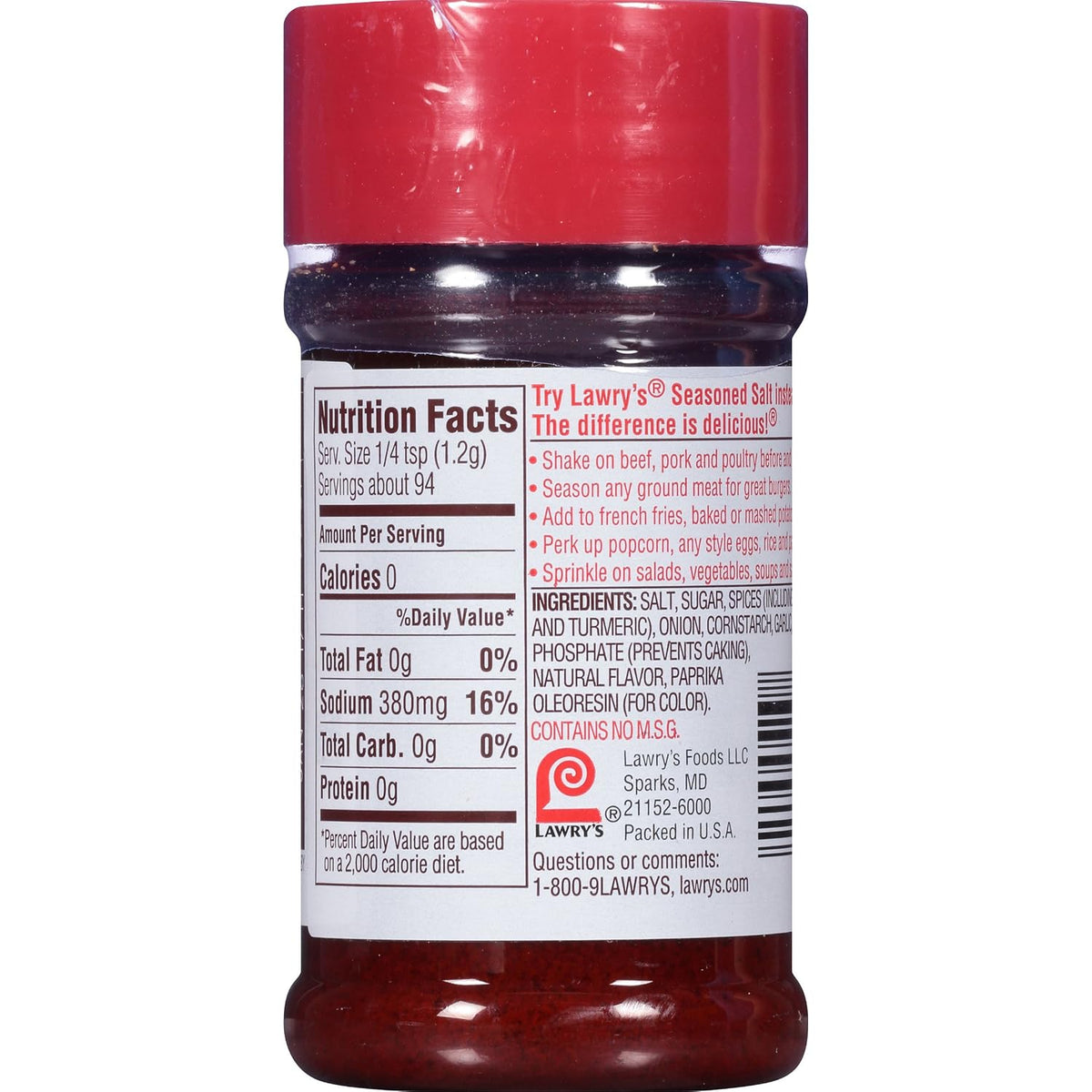 Lawry’s Seasoned Salt, No MSG Added, Kosher Certified, Staple, Versatile, All-Purpose Seasoning to Shake on Beef, Pork, or Poultry, 16 oz