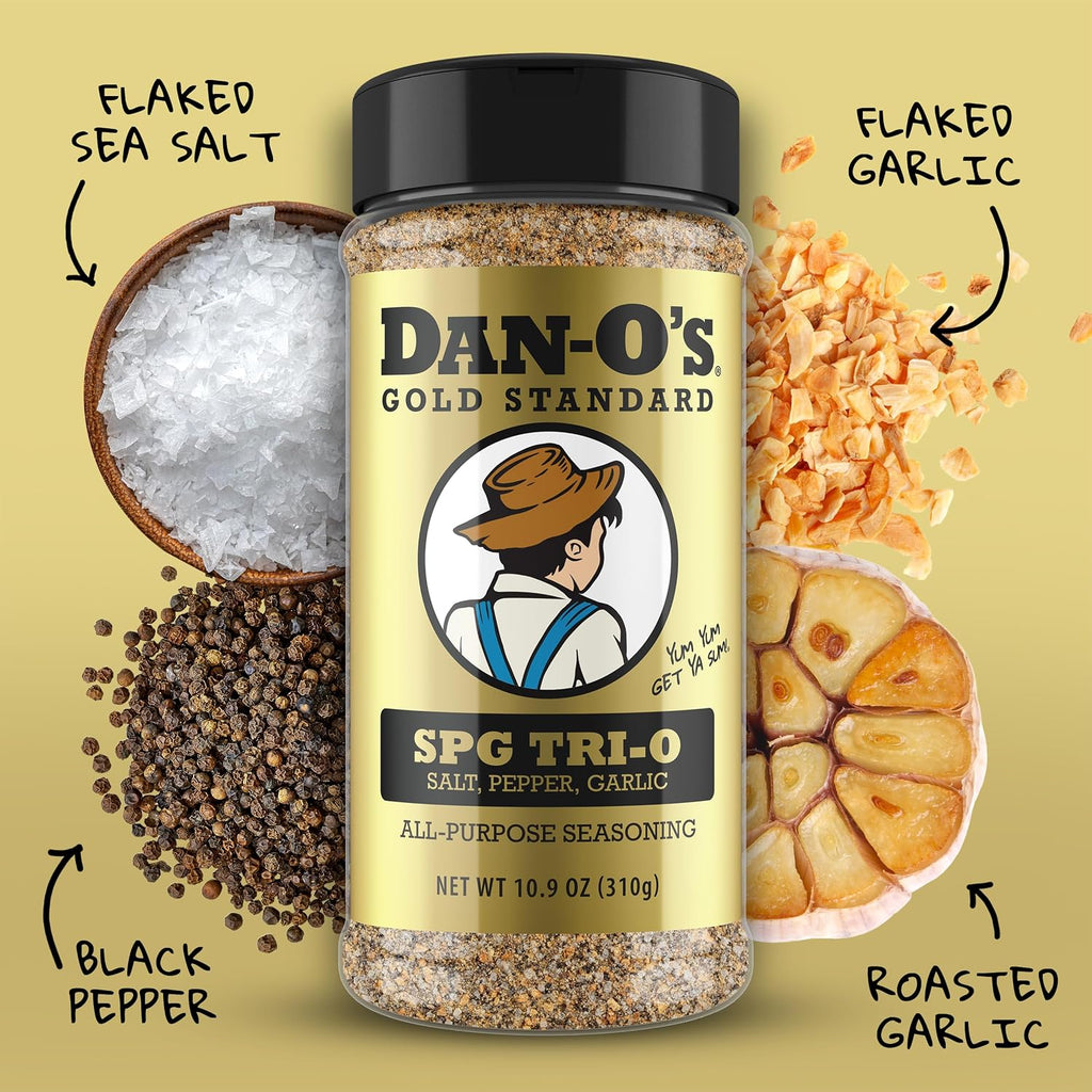 Dan-O’s SPG Tri-O Seasoning – Salt, Pepper & Garlic Blend – Medium Bottle – Premium All Purpose SPG for Steak, Chicken, Seafood & Veggies