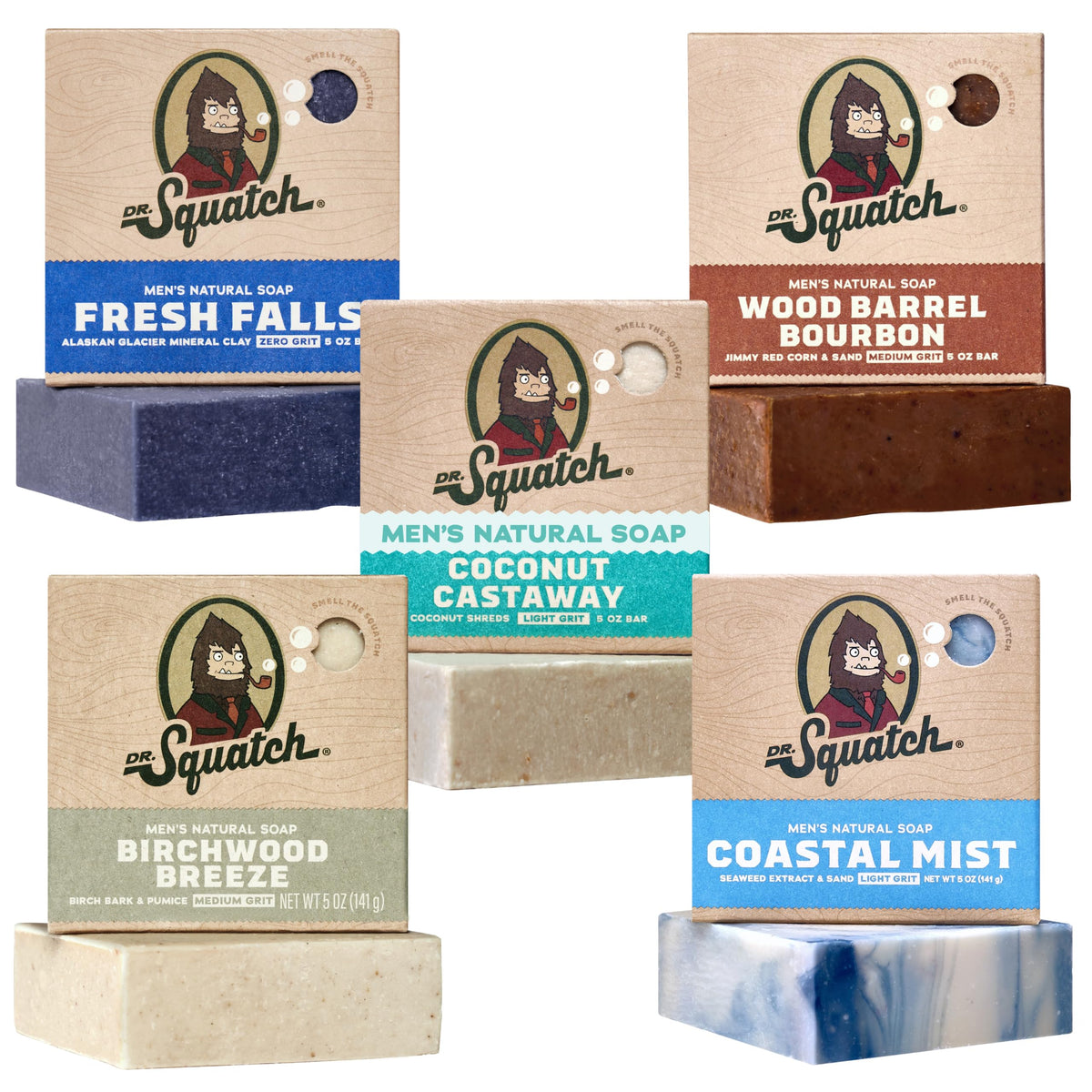 Dr. Squatch Natural Men’s Bar Soap, Body Soap Bar (5oz, 5-Pack)